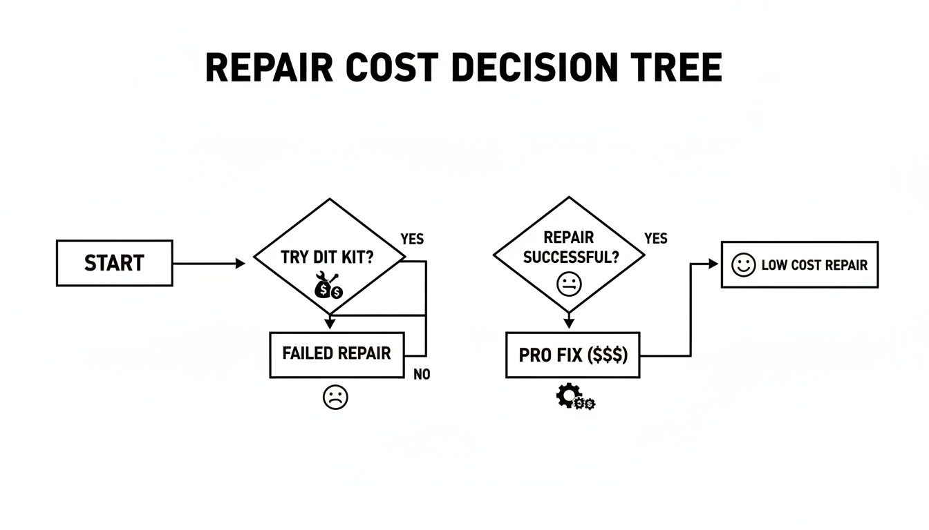 Repair cost decision tree diagram showing DIY versus professional repair options.